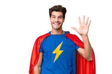 Super Hero caucasian man over isolated background counting five with fingers © luismolinero