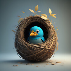 Cartoony cute bird in nest - generated by ai