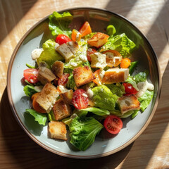Indulge in a refreshing salad featuring crisp lettuce, juicy tomatoes