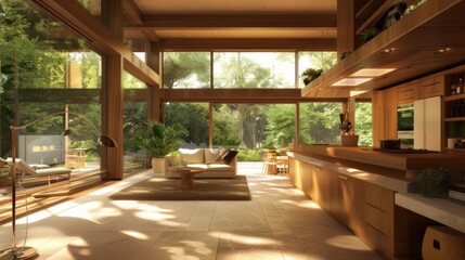 Interior of a natural, organic style luxury home. 