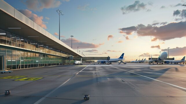 Cinematic view of a modern international airport 