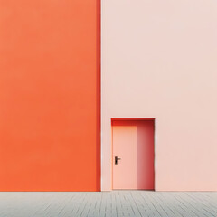 Minimalist door detail on the facade of a house. Color contrast. AI generated