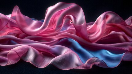  a close up of a pink and blue fabric on a black background with a black background and a black background with a pink, blue, pink, pink, and blue, and white, and white, and black design.