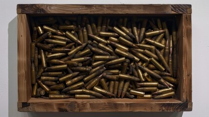 Wooden Box Full of Assorted Caliber Bullets Generative AI