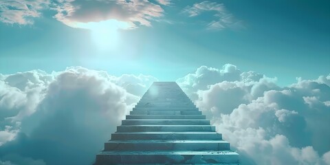 Symbolic Image of Meeting God in Glory: The Stairway to Heaven. Concept Symbolic Art, Meeting God, Glory, Stairway to Heaven