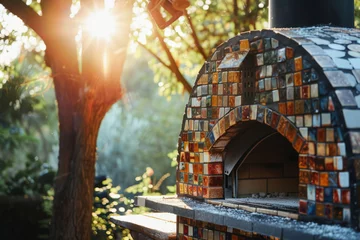 Foto op Canvas Tiled outdoor pizza oven. Generative AI © barmaleeva