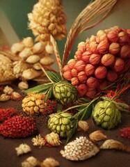 Fototapeta premium Whimsical Brewery Delight: Close-Up of Playful Ingredients in Red Hue