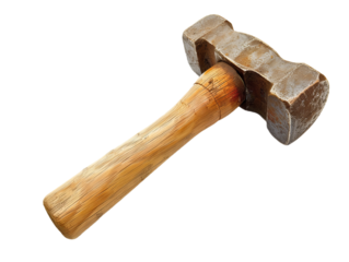 metal hammer with wooden handle isolated on white