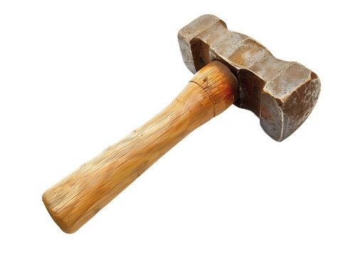 metal hammer with wooden handle isolated on white