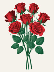 Flat Design Vector Isolated Cutout Object - Bouquet of Red Roses on White Background
