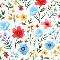 Seamless watercolor floral pattern on a white backg