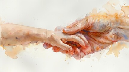 Fototapeta premium Baby's Hand Holding Adult's Finger - Watercolor Art Generative AI