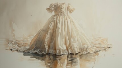 Elegant White Christening Gown with Watercolor Shadow Generative AI