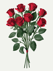 Flat Design Vector Isolated Cutout Object - Bouquet of Red Roses on White Background