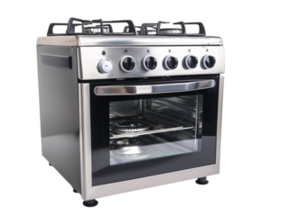 metal gas stove, cutout isolated on white, domestic cooking 