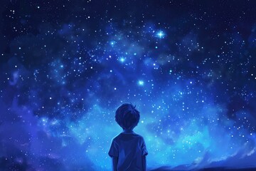 Fototapeta na wymiar Boy looking stars. Science astronomy. Generate Ai