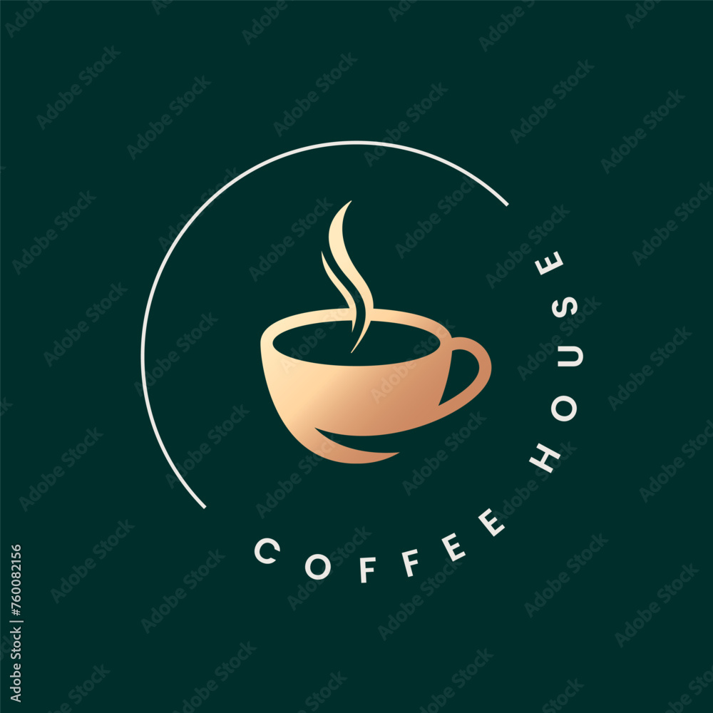 Wall mural coffee cup rounded logo on dark background