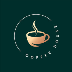 Coffee Cup Rounded Logo On Dark Background - 760082156