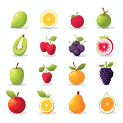 Set of fruits and berries flat with shadow icons. w