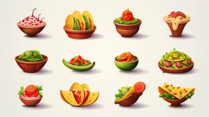 Second set of nine Mexican food illustrations in a cartoon style, inviting and fun