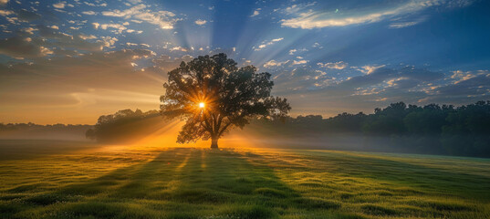 Majestic Sunrise over Tranquil Meadow