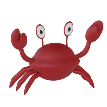 Cartoon red crab 3d rendered icon isolated on transparent background