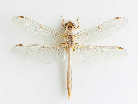 Beautiful Macro Shot of a Bright Dragonfly Isolated on White Background