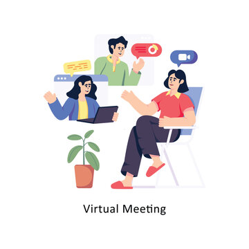 Virtual Meeting flat style design vector stock illustrations. 