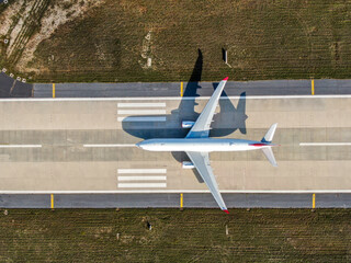 Aerial view of an airport. aerial view of airport terminal with parked airplanes