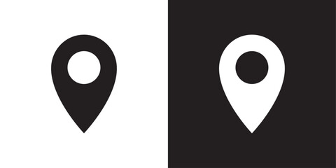 vector black and white location pin icons - obrazy, fototapety, plakaty