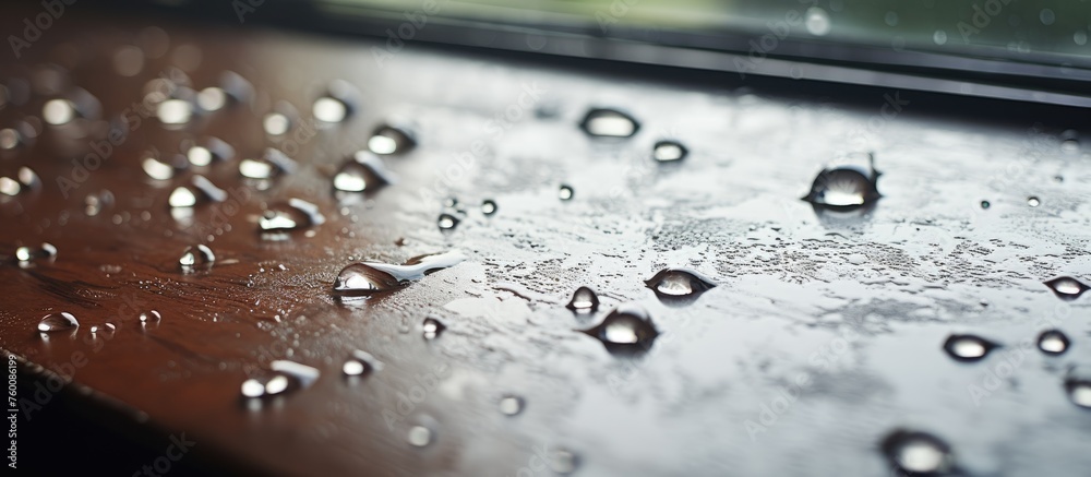 Canvas Prints Macro photography capturing water droplets on a window, showcasing the beauty of liquid in a closeup shot. The circle shapes and metal frame add a unique touch to the image