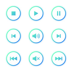 vector audio player control button gradient set