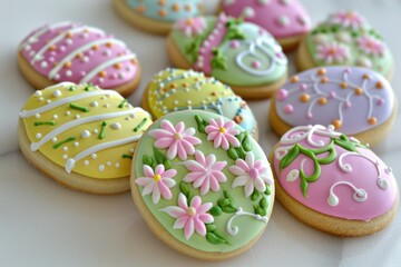 Easter Sugar Cookies Decorated with Royal Icing: A Sweet and Glazed Dessert Treat