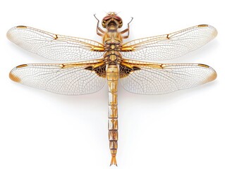 Beautiful Dragonfly Isolated on White Background - Macro Shot of a Bright Insect's Beauty