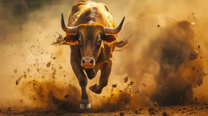 Foto op Canvas Photo of angry running bull. AI generated. © Viktor