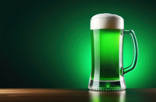 vibrant image of green beer with a dynamic pour, perfect for St. Patrick's Day