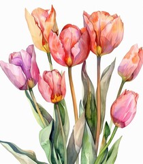 Obraz na płótnie Canvas Watercolor bouquet of tulips on white