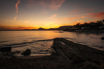 Sunset on Almadraba Beach in Alicante. Spain