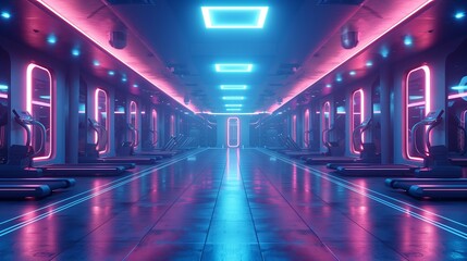 Long Hallway With Neon Lights