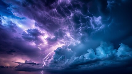 A powerful image capturing the intensity of a thunderstorm with lightning illuminating the ominous clouds - obrazy, fototapety, plakaty