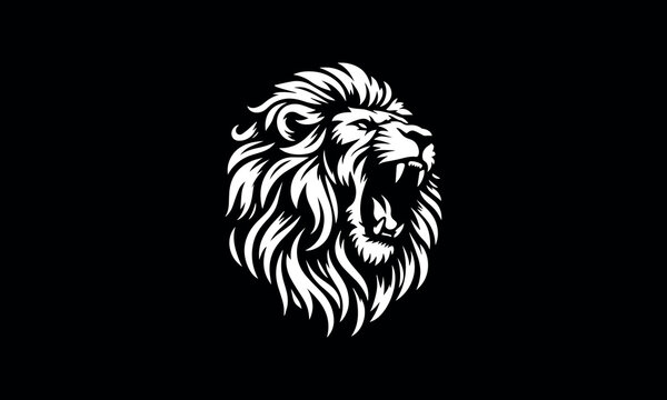 recommend clip art: roaring lion face logo | roaring lion monochrome roaring lion logo black and white sticker of roaring lion black and white badge of roaring lion black and white patch of roaring lion white outlines 