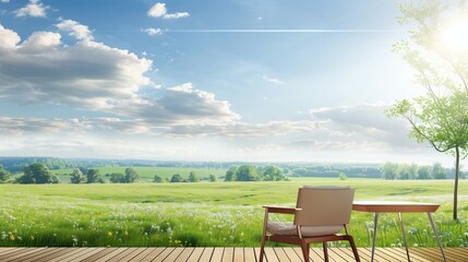 Fototapeta premium Modern Chair on Wooden Deck