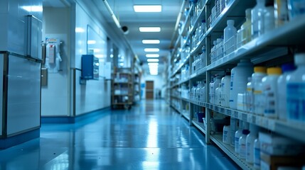 Pharmacy Aisle With Various Medicine Bottles