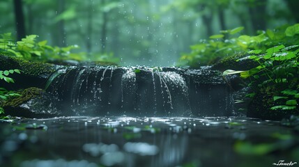Small Waterfall Amid Forest