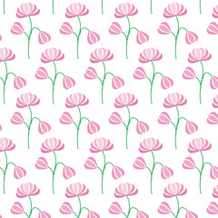 Pink floral seamless pattern on a white background