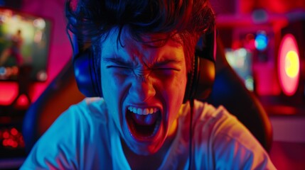 Young Man Screaming With Headphones
