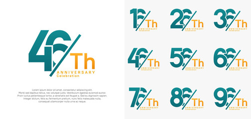 anniversary logo style vector set with slash blue and orange color can be use for celebration