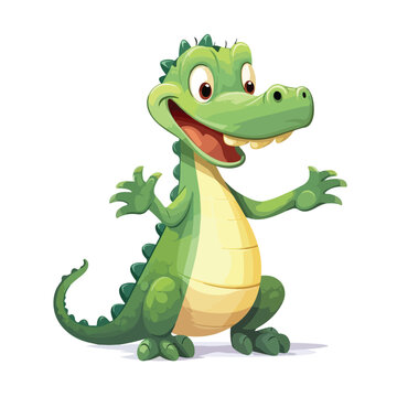 Shy crocodile waving. Vector illustration with simp