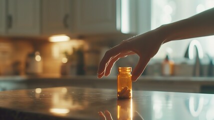 Person Reaching for Bottle on Counter