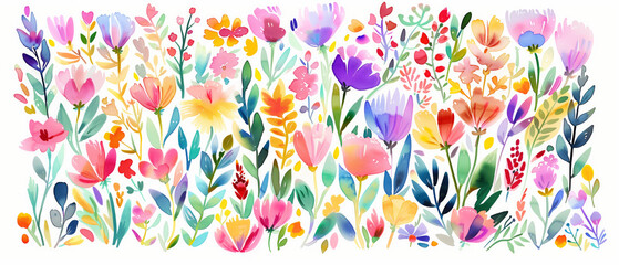 Vibrant Watercolor Floral Wildflowers Collection